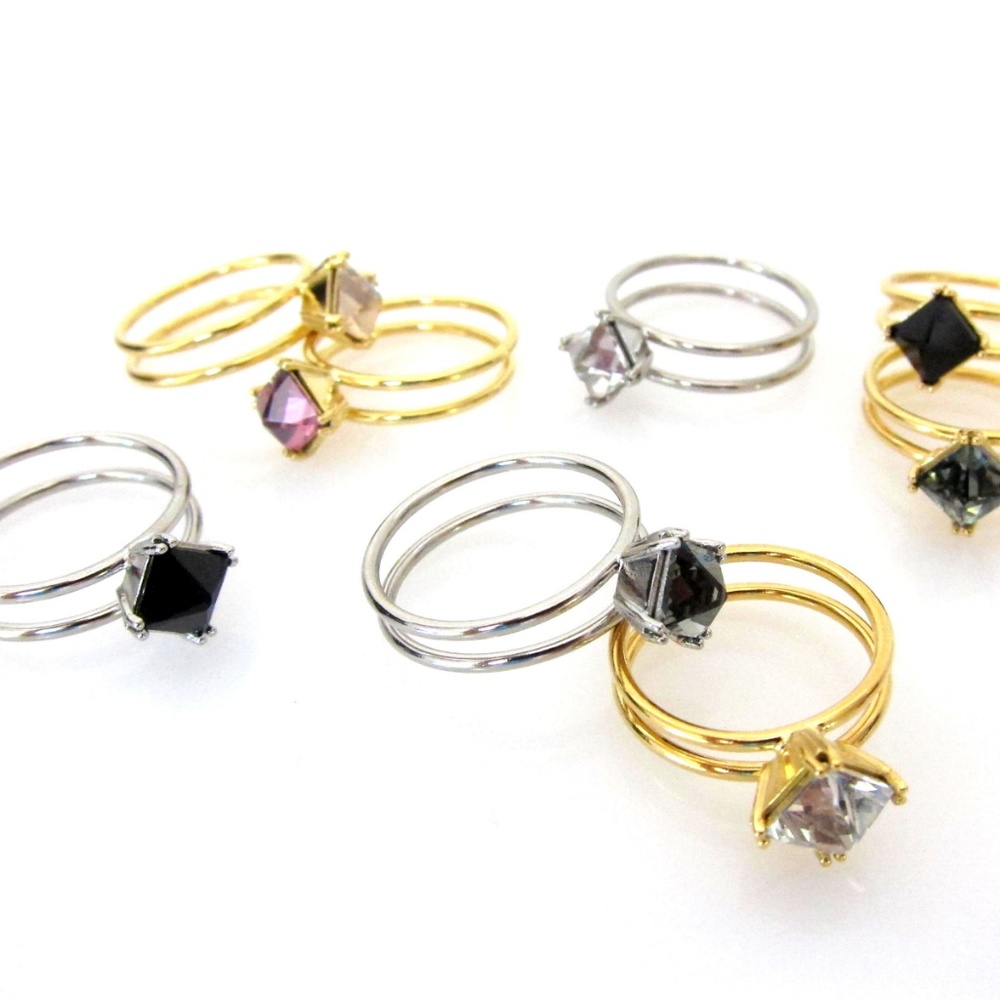 Double Wire Gold Ring with Swarovski Crystal pack